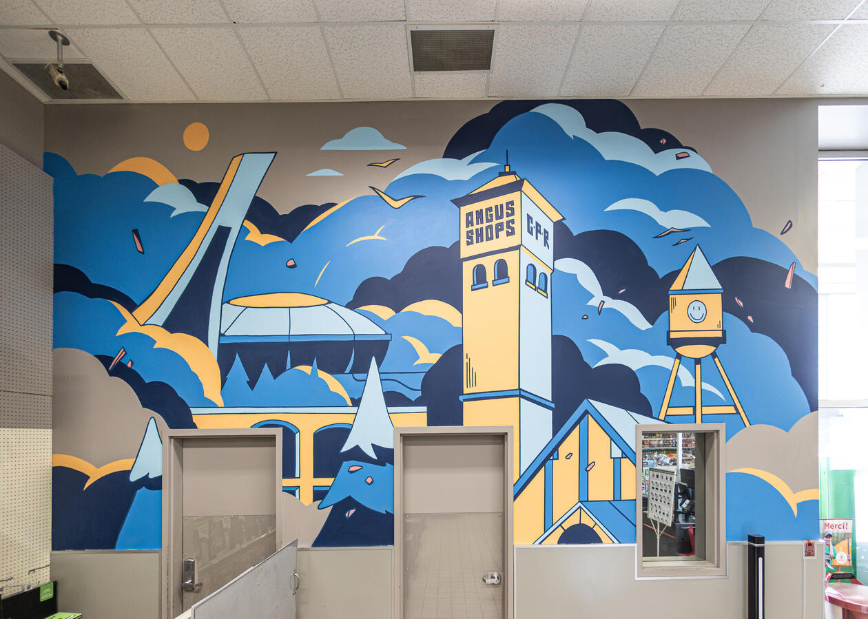 Une murale de l'artiste Lucas Saenger, représentant le quartier Angus.